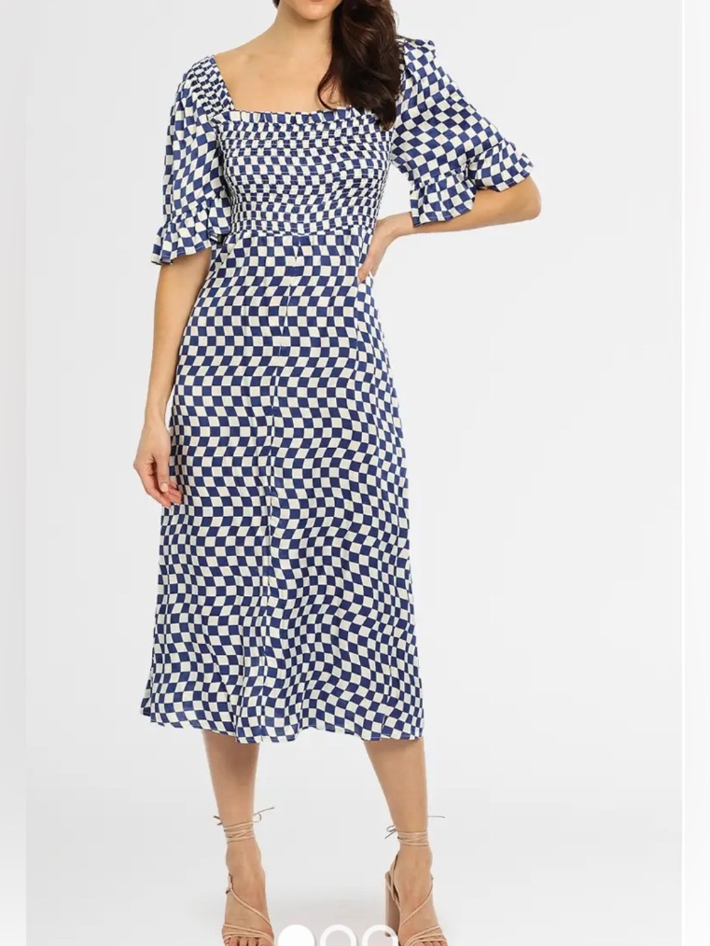 Kitri Blue and White Check Square-Neck Midi Dress BNWT